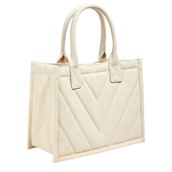 New Sandro Kasbah Quilted Tote Bag –Ecru Light Beige off white Canvas Structured - Picture 2 of 8